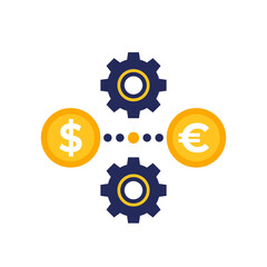 dollar to euro exchange icon with gears