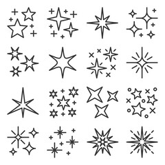 Flash Firework and Light Sparkles Icons Set. Vector