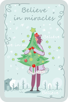 image of a girl with a Christmas tree
