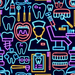 Dental Seamless Neon Pattern