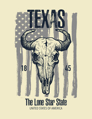 Texas buffalo tee print graphic. Vector illustration.