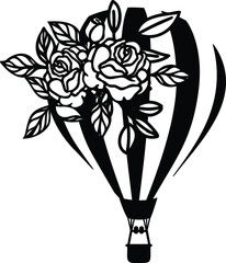 Floral Hot Air Balloon Vector Illustration