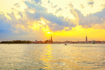 Naklejka premium Venice in the twilight . Water canal scenery with sunset in Venezia 