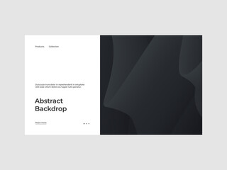 Homepage design abstract background illustration in dark neomorphism style. Dynamic composition with trendy liquid fluid 3d shapes. Minimal backdrop, background. Eps10 vector.