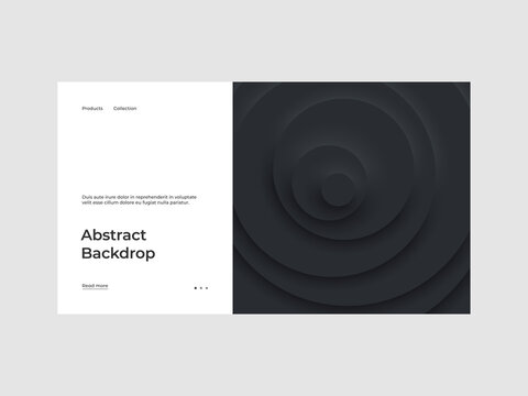 Homepage design abstract background illustration in dark neomorphism style. Minimal backdrop, background. Eps10 vector.