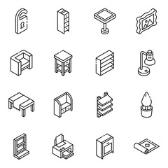 

Pack of Home Accessories Glyph Isometric Icons 
