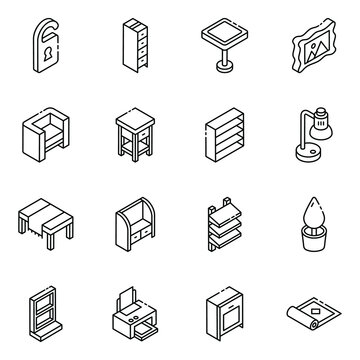 

Pack of Home Accessories Glyph Isometric Icons 
