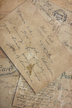 Reverse side of an old post cards, circa 1915. Image in vintage grunge style