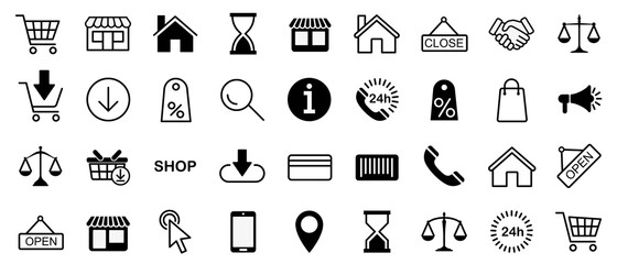 Set of Shopping Online icon line.Shopping and ecommerce icons set.Online shopping set.Payment elements. Vector illustration.
