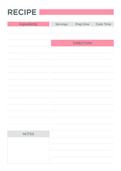 Recipe planner with pink theme