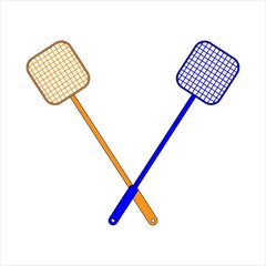 Two fly swatter, blue and orange. Isolated over white background.