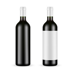 Glass Wine Bottle With Label and Blank Mockup Isolated on White Background. Vector Illustration