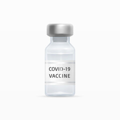 Covid-19 Vaccine Vial. Coronavirus Vaccine Closeup Isolated. Drug Ampoule Object Design Template, Mockup. Medical Bottle. Fighting Sars-Cov-2 pandemic, Vaccination concept
