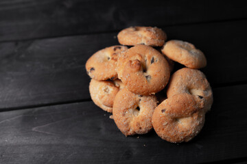 Shortbread cookies on wooden background