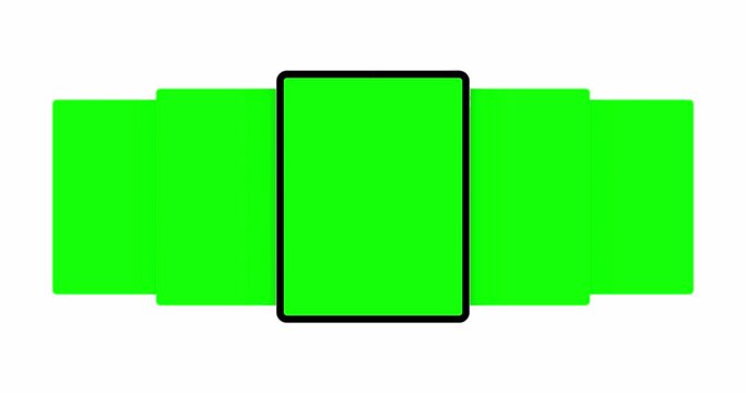 Tablet Computer With Blank Green Sliding App Screens Isolated on White Background. Animation for Showcasing Mobile Web-Site Design