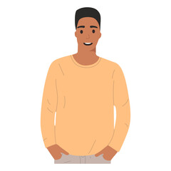 Fototapeta premium Portrait of a dark-skinned guy, flat illustration. Isolated on white background, mock up for website, advertising