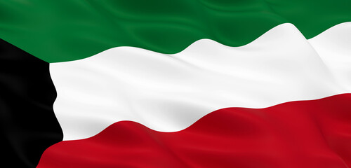 National Fabric Wave Closeup Flag of Kuwait