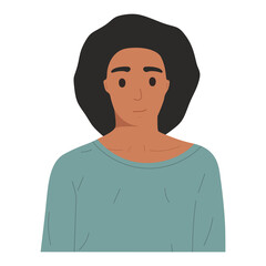 Portrait of an African American girl smiling, flat illustration. Isolated on white background, mock up for website, advertising