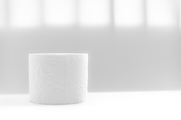 Roll of toilet paper on white background