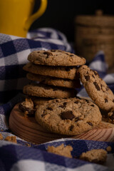 Cookies with chocolate chips in a blue background