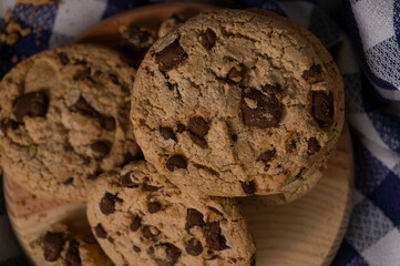 Cookies with chocolate chips in a blue background
