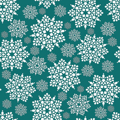 Seamless pattern with white and light gray snowflakes on a blue background for fashion prints, fabrics, wrapping paper, textiles, linens. 