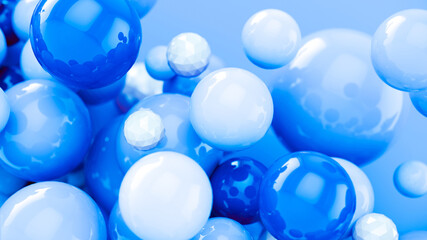 Blue colour bubbles design. Abstract colorful background with 3d spheres. 3d rendering.