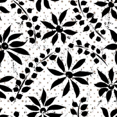 Gardinen floral seamless background pattern, with leaves, polka dots, paint strokes and splashes © Kirsten Hinte