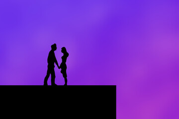 man and woman on purple background , couple in love , valentine concept