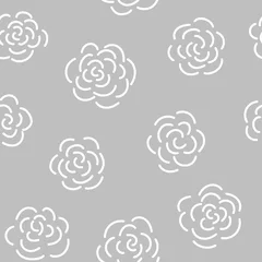 Dekokissen Abstract seamless pattern. Simple repeating illustration. Linear drawing with roses. White lines on gray background. Vector endless texture for wrapping paper, textile, wallpaper, fabric. © Retany