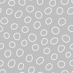 Abstract seamless pattern. Simple repeating illustration. Linear drawing with spots. White lines on gray background. Vector endless texture for wrapping paper, textile, wallpaper, fabric.