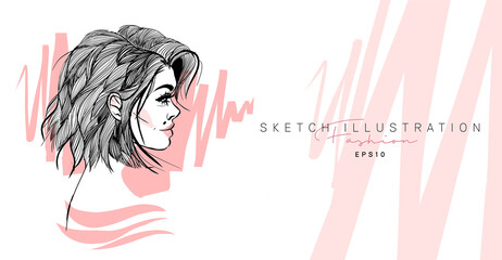 Fashion girl hand drawn. Sketch woman in sunglasses. Stylish girl look