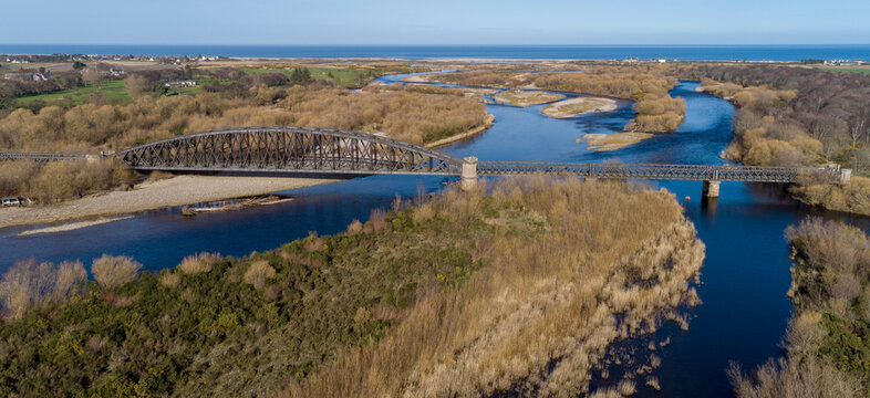 A walking and cycle path on the former rail bridge over the River Spey at Garmouth Moray