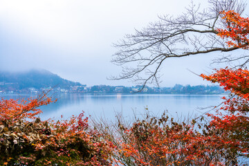 Lake Kawaguchi viewed in autumn. Kawaguchiko. Japan