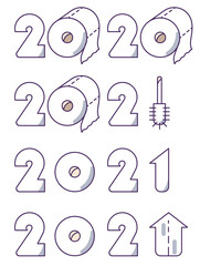 Panic in supermarket due to coronavirus crisis and pandemic of covid-19. Toilet paper roll. Best seller item in 2020 and 2021. Vector illustration.