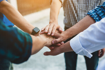 Teamwork Join Hands Support Together Concept. The concept of unity and support of teamwork.