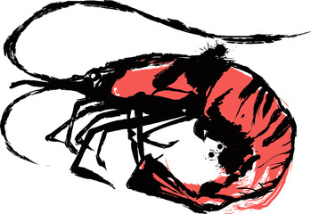 墨で描いたアートな海老のイラスト