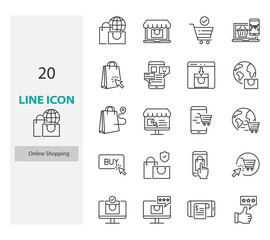 set of online shopping thin line icons, online store