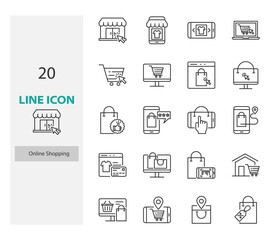 set of online shopping thin line icons, online store