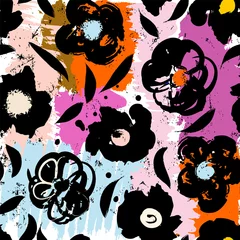 Gardinen floral seamless background pattern, with brush flowers, paint strokes and splashes © Kirsten Hinte