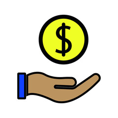 save money icon, salary money, invest finance, hand holding dollar. symbols on white background. vector illustration on white background