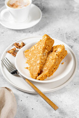 Cake Anthill. Cake made of cookies, walnuts with condensed milk. Walnut cake. Home-made traditional pastries. Soviet pastries