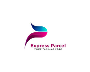 Delivery parcel logo design. Letter P with arrow - obrazy, fototapety, plakaty