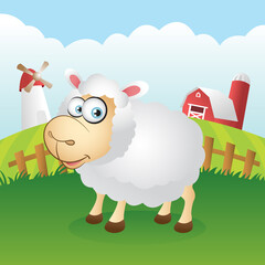 Cute cartoon sheep on the farm