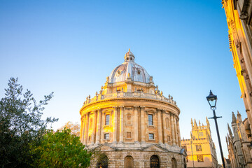 Radcliffe Camera library built in 1749 seen at night at Radcliffe Square. Oxford, England