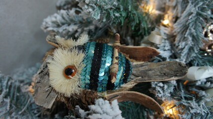 Christmas toy owl, shiny owl