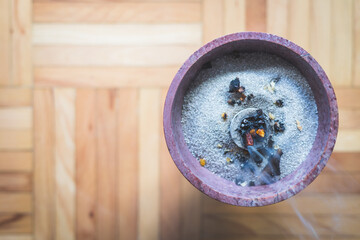 Traditional esoteric incense ritual at New Year and Christmas, smoke for cleaning the house