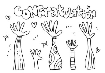 Fototapeta premium Applause hand draw on white background with congratulation text.vector illustration.
