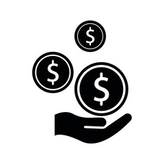 save money icon, salary money, invest finance, hand holding dollar. symbols on white background. vector illustration on white background