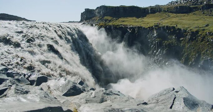 Panoramic wide view of powerful Dettifoss waterfall, Iceland, Europe